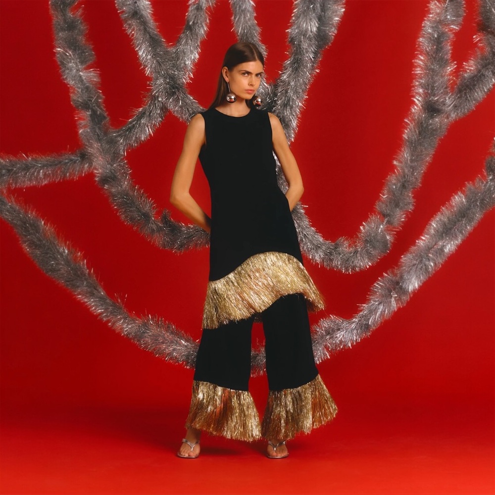 Simon Miller Bowie Fringe Mini Dress in Black Gold Silver Size Small NWT - Picture 16 of 17